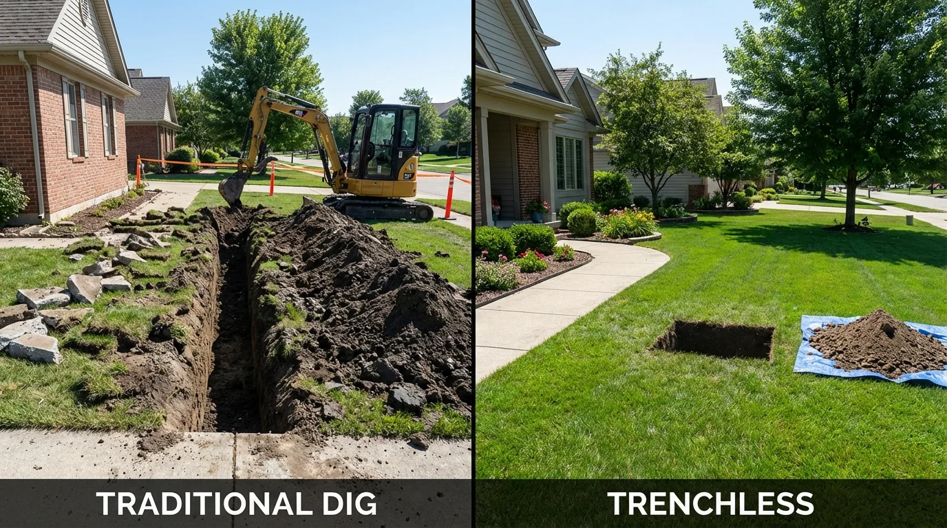 Trenchless sewer repair with minimal yard damage versus traditional excavation in Sheridan, WY